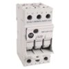 Three‑pole white circuit breaker with input terminals L1, L2, L3 and output T1, T2, T3 (AB brand)
