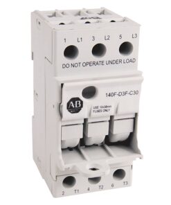 Three‑pole white circuit breaker with input terminals L1, L2, L3 and output T1, T2, T3 (AB brand)