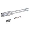 Expansion anchor kit components: two long threaded bolts, metal sleeve, curved retaining pin, and two screws for mounting.
