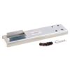 Metal sliding latch kit with mounting plate, plus four small screws and a cotter pin for installation.