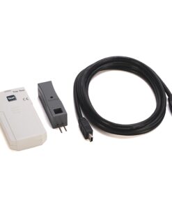 Handheld white test device labeled 'Trip Test' with a grey plug-in module and a USB cable set on a white background (informational product photo).