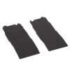 Two black plastic panels with interlocking edges laid flat on a white background.
