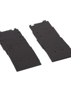 Two black plastic panels with interlocking edges laid flat on a white background.