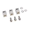 Kit of three gray inline electrical connectors with brass female sockets, plus three screws and washers for mounting.