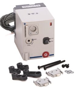 Servo drive unit with cables and mounting accessories (clamps, screws, and connectors) for industrial automation.