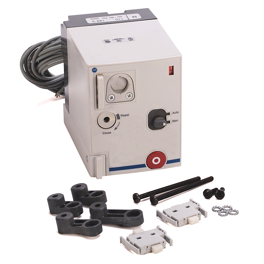 Servo drive unit with cables and mounting accessories (clamps, screws, and connectors) for industrial automation.