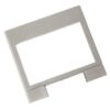 Silver metal display frame with a rectangular opening and two small supporting feet at the bottom.