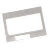 Silver metal display frame with a rectangular opening and a built-in stand at the bottom.