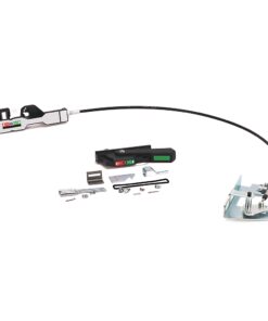 Fiber optic fusion splicer with battery pack and assorted accessories on a white background.