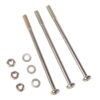Three long metal bolts with nuts and flat washers on a white background (hardware kit)