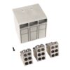 Modular terminal block kit with a gray plastic housing and three metal 4-position terminal blocks plus a small screw tool (DIN-rail compatible)