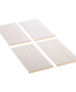 Four white rectangular plastic panels with a small raised lip along one edge, arranged on a white background