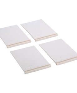 Four small white plastic cards with a recessed edge rail and a small arrow mark, laid out on a white background (informational product image).
