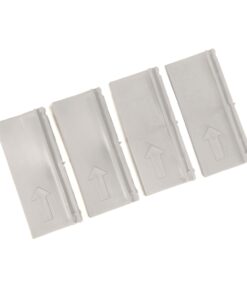 Four gray plastic tabs with upward pointing arrows, arranged diagonally.