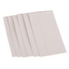 Five overlapping blank white plastic cards fanned out across a white background.