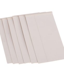 Five overlapping blank white plastic cards fanned out across a white background.