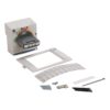 Miniature circuit breaker with rotary switch, plus mounting frame, label sheet, screws and mounting hardware.