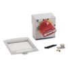 Electrical disconnect switch kit with a red rotary lever, white cover plate, and mounting hardware.