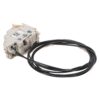 Industrial relay/contactor with grey housing and attached black wires, used in electrical control panels.