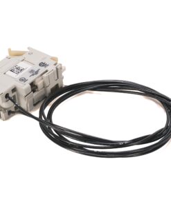 Industrial relay/contactor with grey housing and attached black wires, used in electrical control panels.
