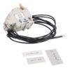 Circuit breaker accessory: white modular unit with attached black wiring harness, plus small label cards and a wiring diagram.