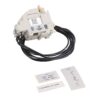Electrical transformer module with a bundle of black wires and label stickers showing 220–240 V input.