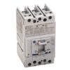 Three-pole miniature circuit breaker with three terminal slots on top and the toggle in the OFF position in a white panel.