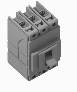 Three-pole miniature circuit breaker with a front-toggle lever and three top terminals