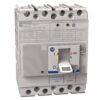 Molded-case circuit breaker with a toggle handle labeled ON/OFF, front view showing terminal ports at top and bottom.