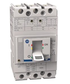 Single-pole miniature circuit breaker with lever in OFF position and brand label visible (ABB/AB)