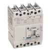 White molded-case circuit breaker with a central ON/OFF toggle switch and multiple top terminals, used to protect electrical circuits.