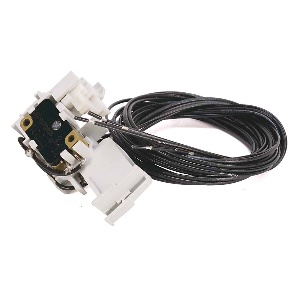 Wiring harness with white connector and long black cables attached to a small circuit module.