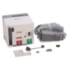 Industrial motor starter with red stop and green start buttons, plus grey control cable and mounting hardware.