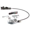 Cable installation kit with mounting bracket and assorted hardware on white background.