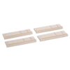 Four beige plastic rail-like pieces with grooves laid out on a white background, likely sliding track components.