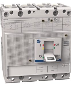 ABB 140G-H four-pole circuit breaker with a manual toggle switch on the front and labeled ratings visible on the top and bottom panels.