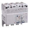 Four-pole molded case circuit breaker (MCCB) with a central toggle handle and labeled front panel.