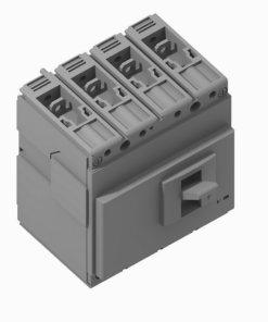 Four-pole miniature circuit breaker module with a side toggle switch on the front term block top view