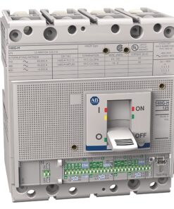 Industrial circuit breaker with ON/OFF toggle and labeled indicators on the front panel.