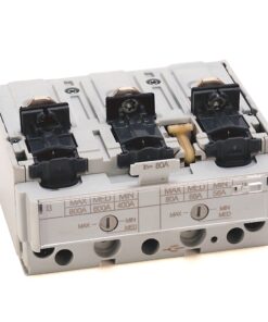 Three-pole electrical contactor/module with screw terminals and labeled current ratings (80A, 56A) for mounting in a breaker panel