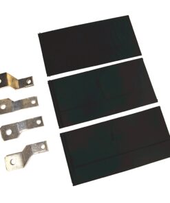Set of three black rectangular panels with four metal mounting tabs for electrical connections