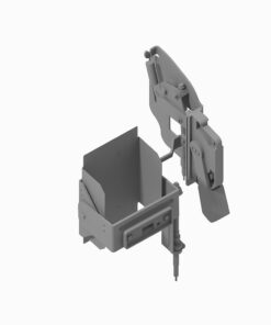 Industrial clamp/press assembly with a tray-like receptacle and a movable lever arm for gripping components