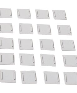 Twenty small white plastic rectangles with side grips arranged in a grid.