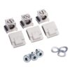 Three white push-in terminal connectors with metal screw terminals and hardware (screws and washers) for wiring.