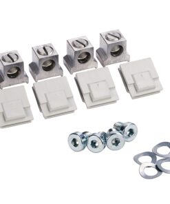 Set of four white push-button switches with metal screw-terminal blocks, plus screws and washers