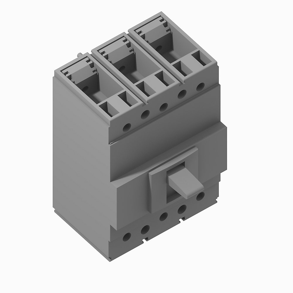 Gray multi-pole terminal block with a small front-side toggle switch, used for wiring in control panels