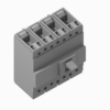 Four-pole miniature circuit breaker block with a right-side toggle switch and modular slots for individual circuits