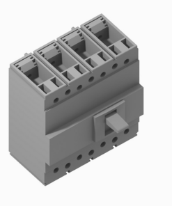 Four-pole miniature circuit breaker block with a right-side toggle switch and modular slots for individual circuits