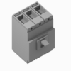 Three-pole industrial switch with a front-mounted lever on a gray enclosure