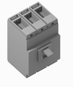 Three-pole circuit breaker module with a central toggle switch for electrical panels